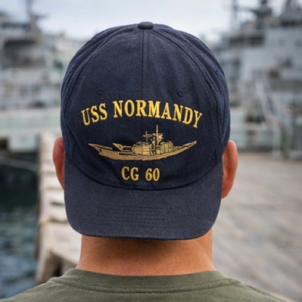 Vintage US Military USS Normandy CG-60 Embroidered Snapback‎ Ball Cap Hat Black